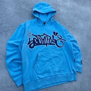 South Pole Skate Y2K Style Light Blue Dark Blue Graffiti Logo Hoodie Sweatshirt